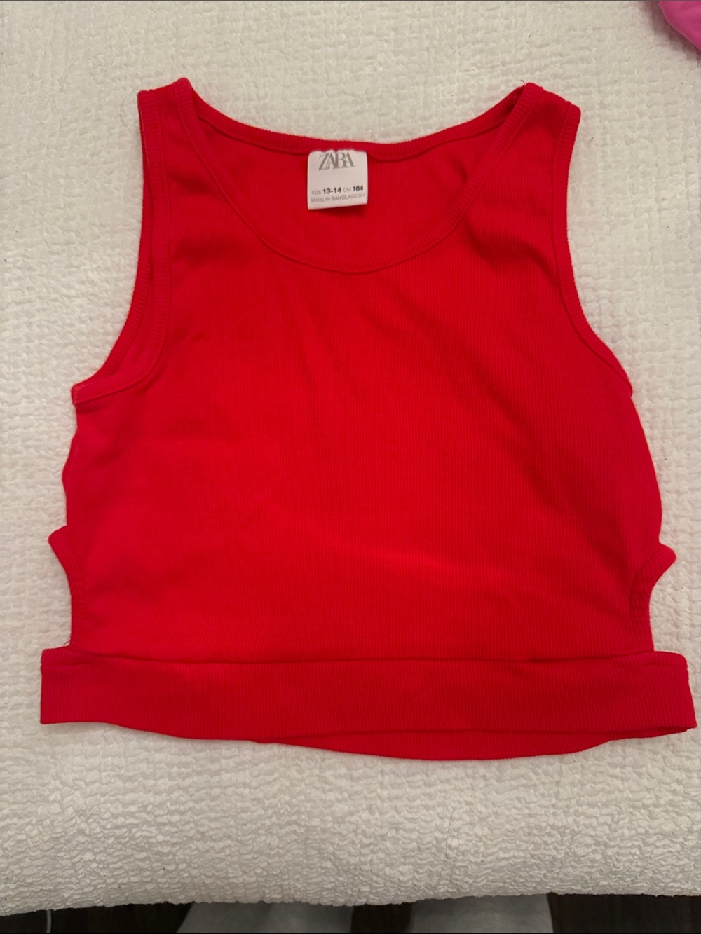 Zara Bright Red Ribbed Crop Tank Top